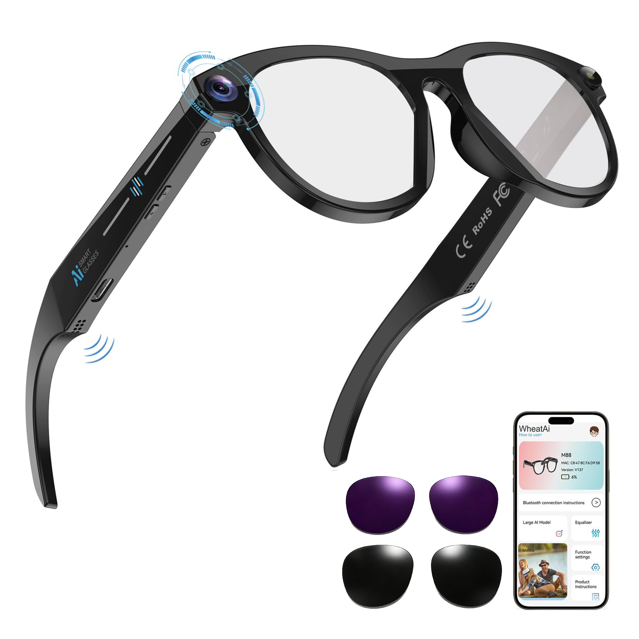 Black Smart Ai Glasses for Men - Smart Glasses Lens recensie en prijs